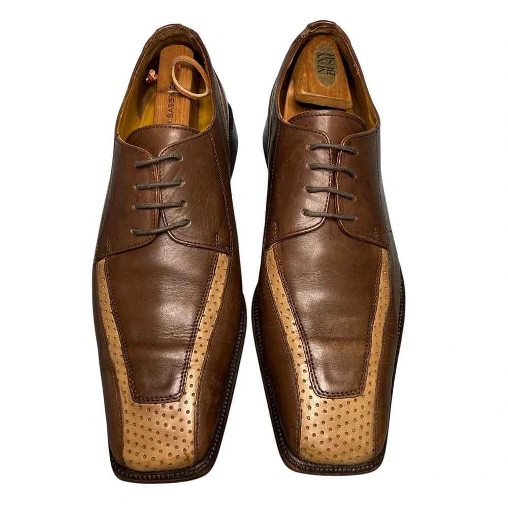 Stacy Adams Oxford Dress Shoes Mens 10M Brown Two Tone Leather Square Toe Brogue